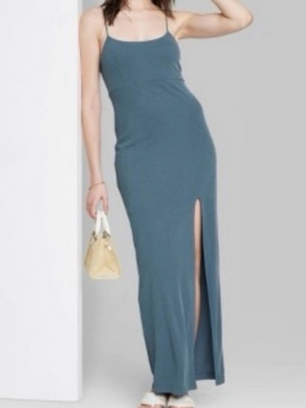 wild fable Slate Blue Slip Maxi Dress with Side Slit